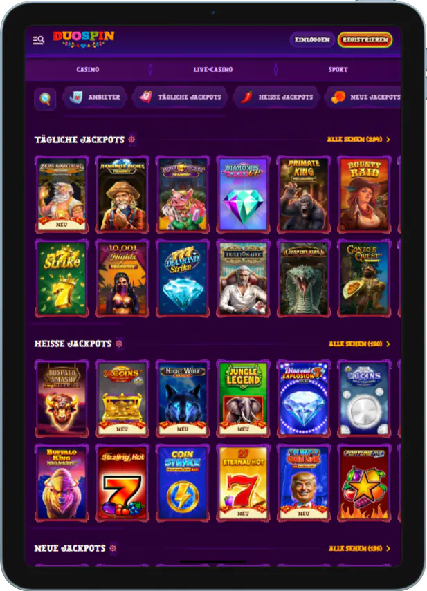 Jackpot-Spiele im Duospin Casino